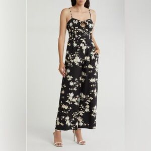NWT Joie Silk Blend‎ Pearl Sleeveless Wide Leg Jumpsuit in Caviar Multi Size 6